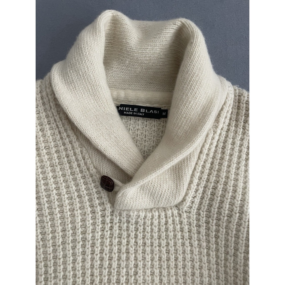 Daniele Blasi Women M Wool Sweater Cream Cable Chunky Knit Shawl Neck Italy Warm - Picture 9 of 11